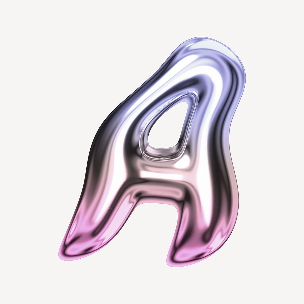 Letter A, holographic fluid chrome font illustration