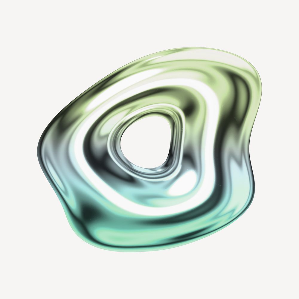 Letter O, holographic fluid chrome font illustration