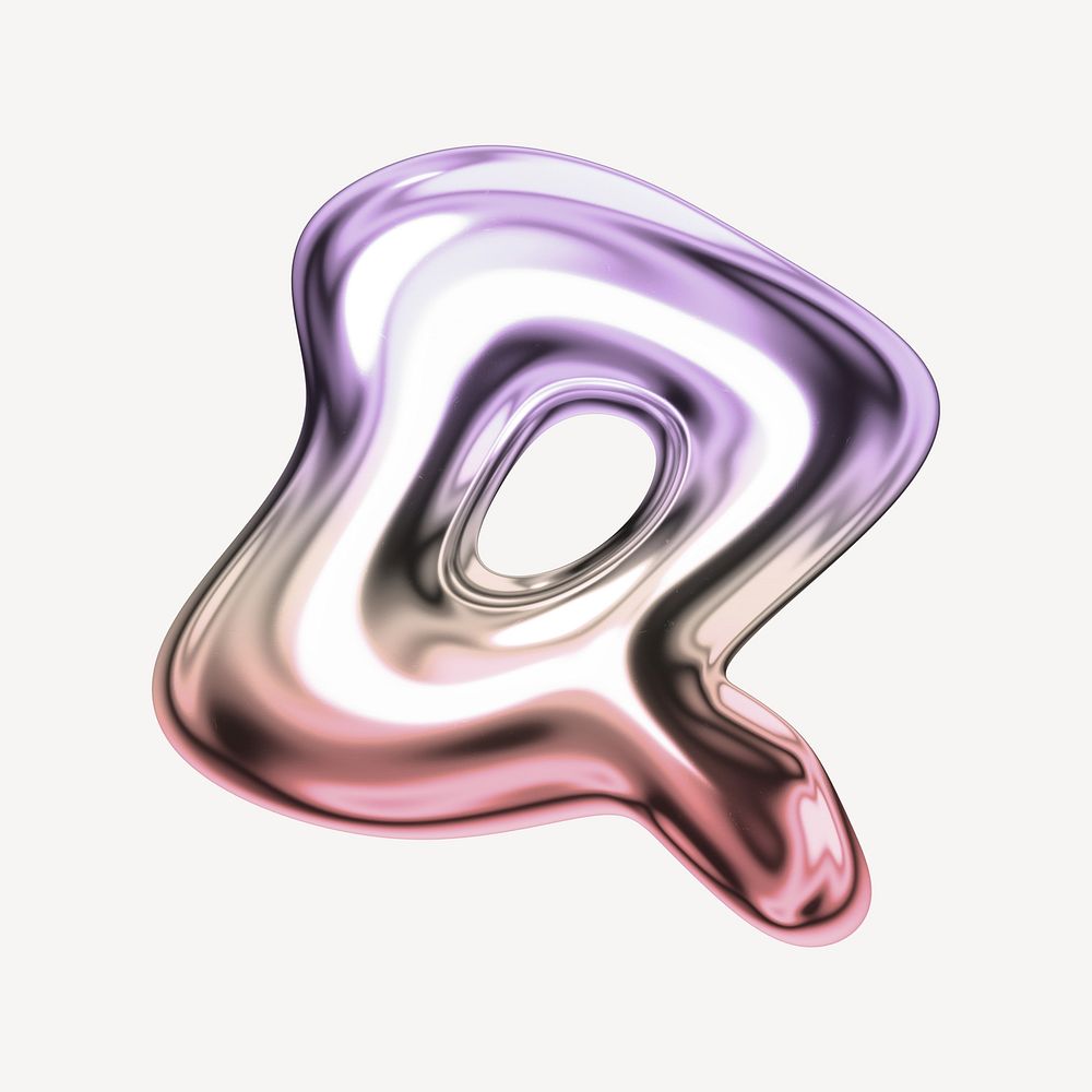 Letter Q, holographic fluid chrome font illustration