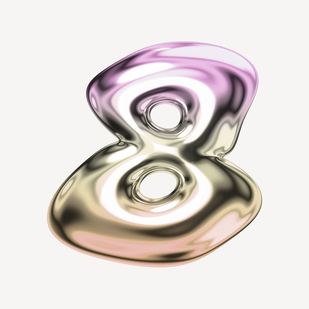 Number 8, holographic fluid chrome font illustration