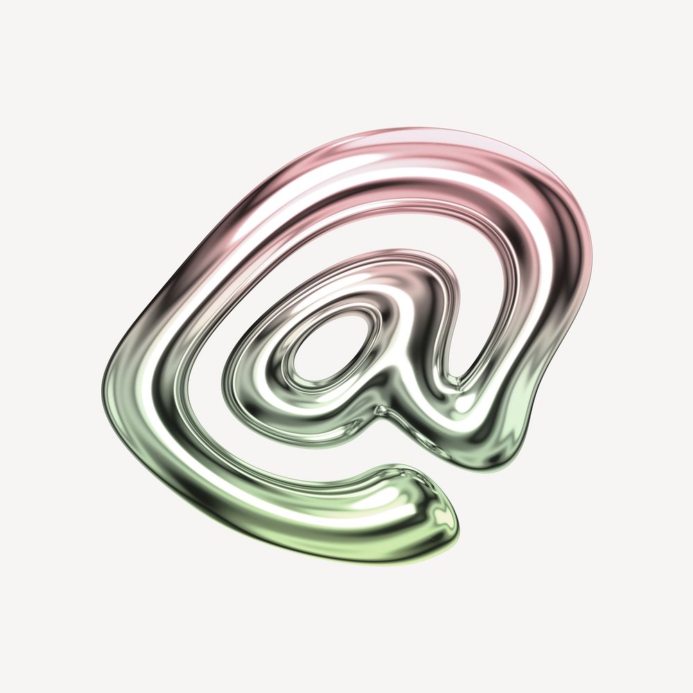 At the rate sign, holographic fluid chrome symbol illustration