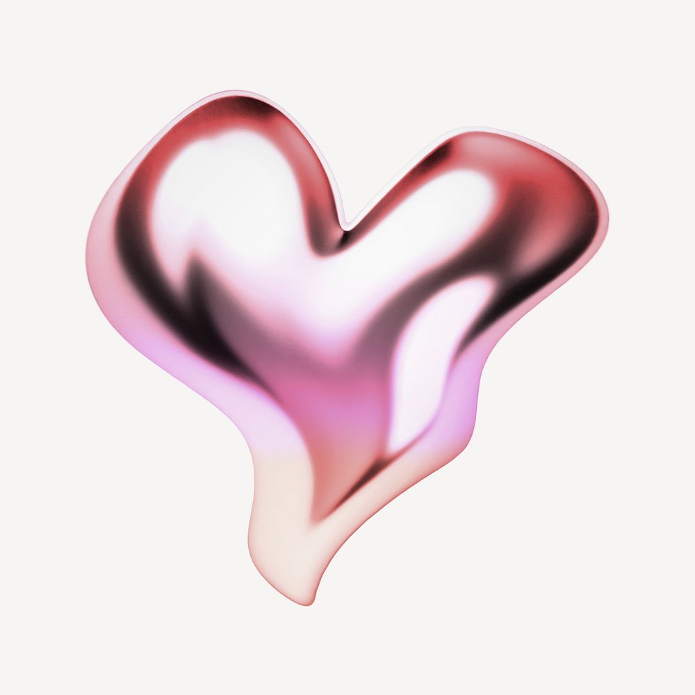 Heart icon holographic fluid chrome shape illustration