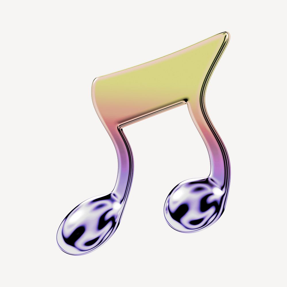 Music note icon holographic fluid chrome shape illustration