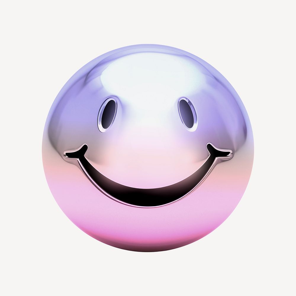 Smiling face icon holographic fluid chrome shape illustration