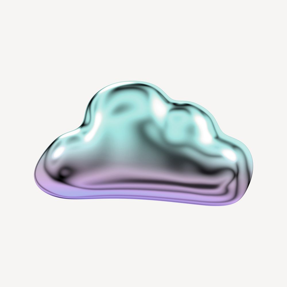 Cloud icon holographic fluid chrome shape illustration