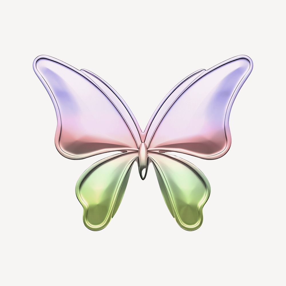 Butterfly icon holographic fluid chrome shape illustration