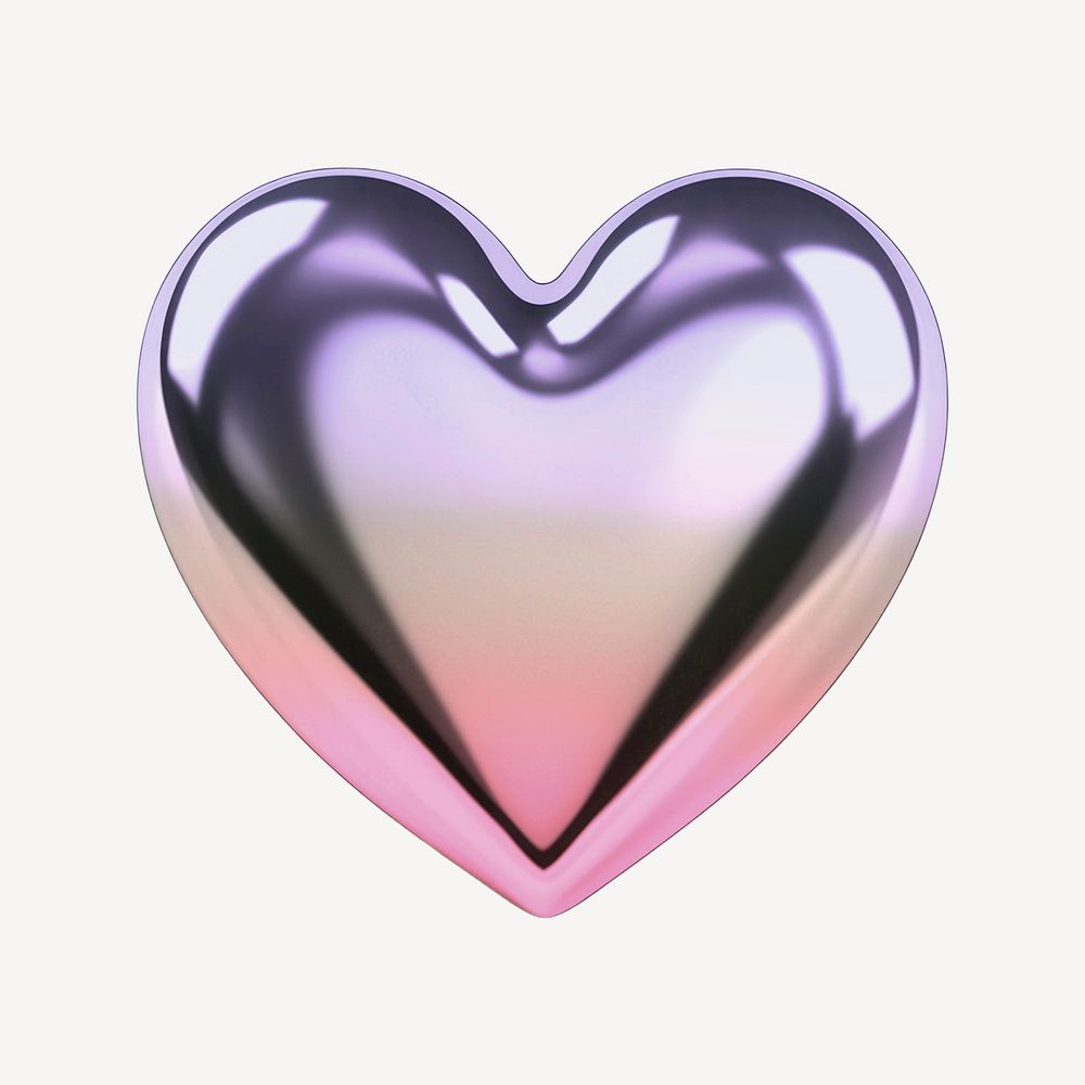 Heart icon holographic fluid chrome shape illustration