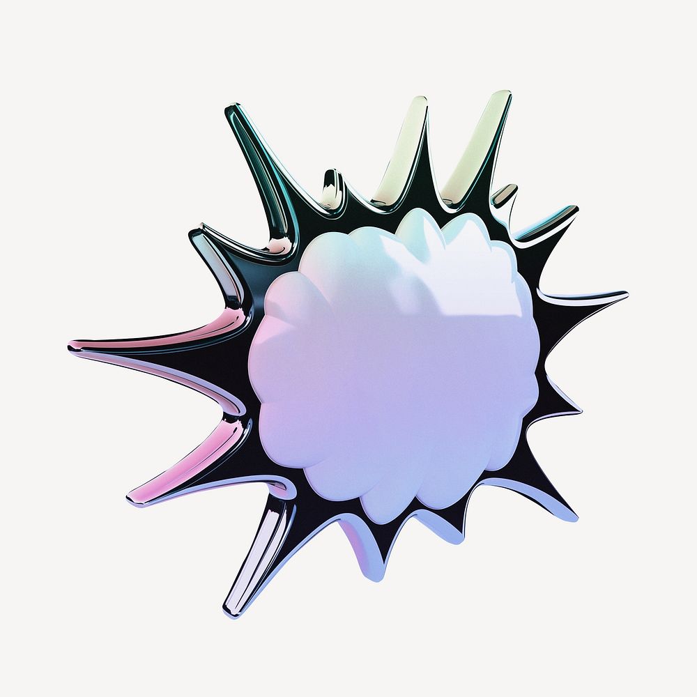 Explosion bubble icon holographic fluid chrome shape illustration