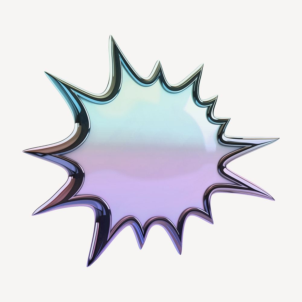 Explosion bubble icon holographic fluid chrome shape illustration