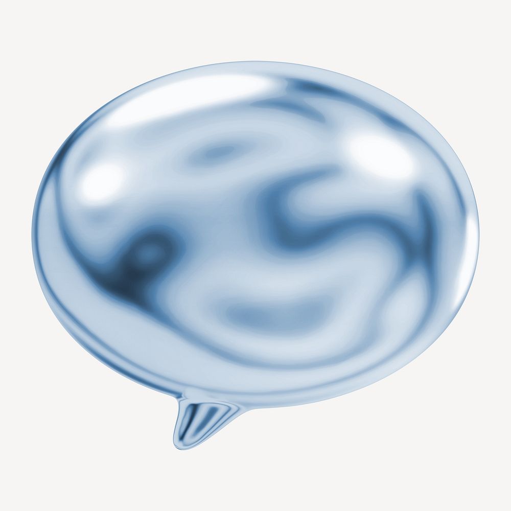 Speech bubble icon holographic fluid chrome shape illustration