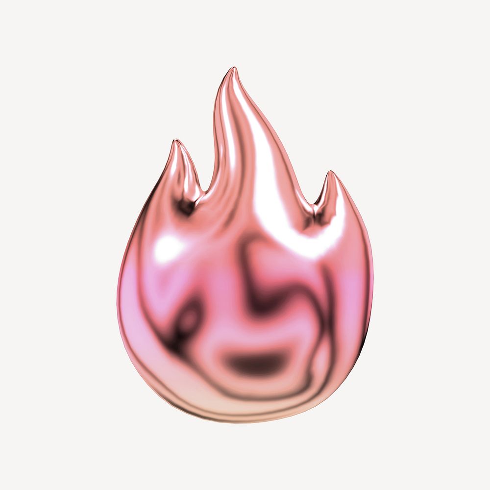 Flame icon holographic fluid chrome shape illustration