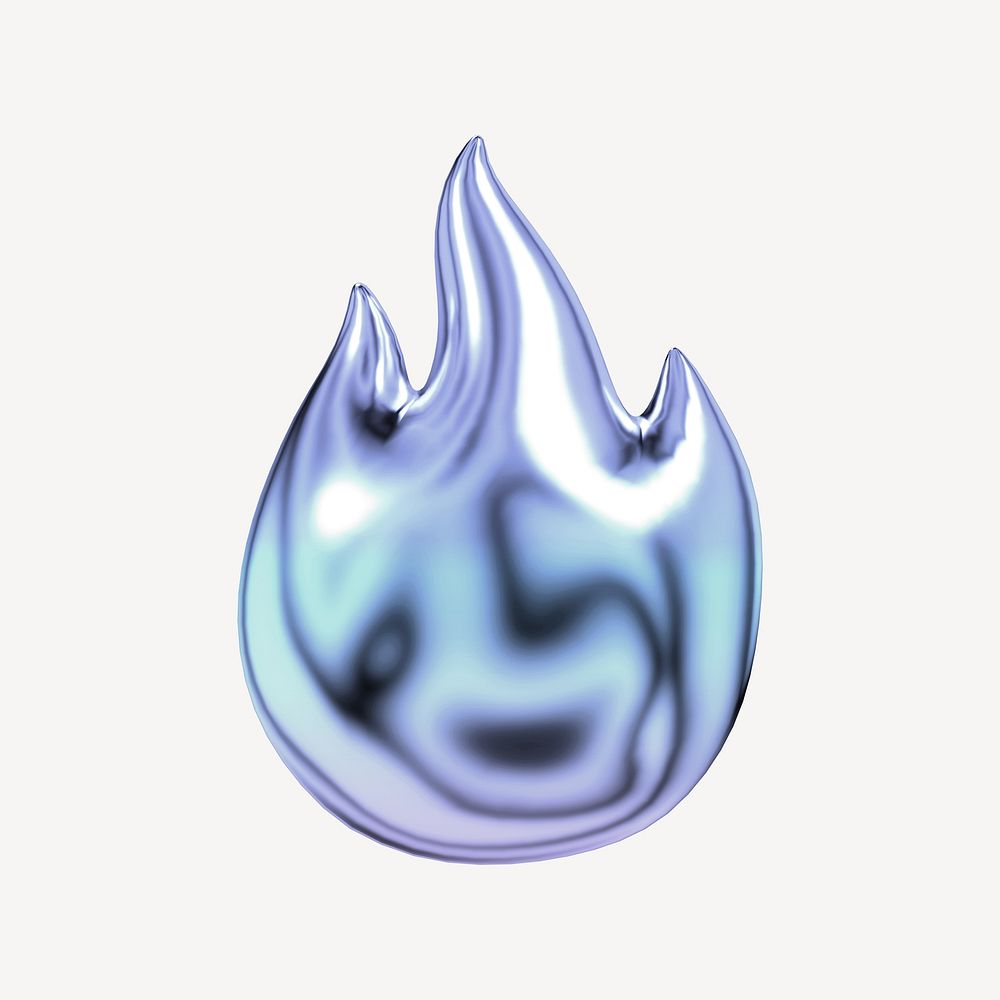 Flame icon holographic fluid chrome shape illustration
