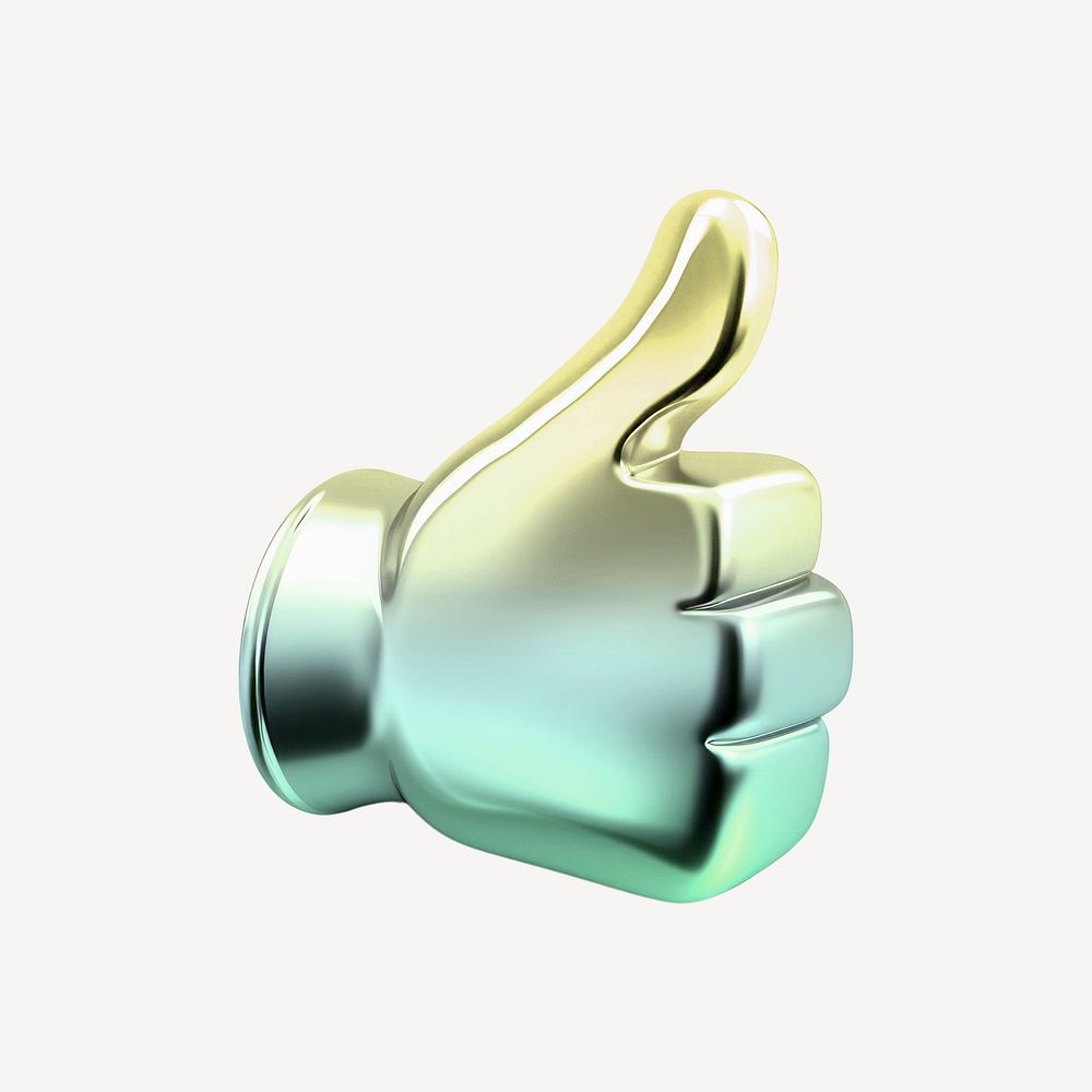 Thumbs icon holographic fluid chrome shape illustration