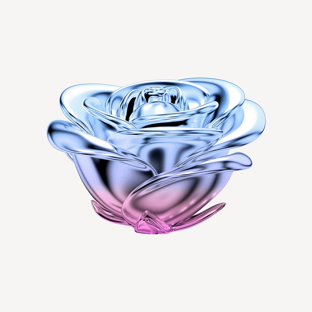 Rose icon holographic fluid chrome shape illustration