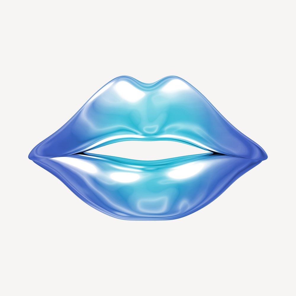 Lips icon holographic fluid chrome shape illustration