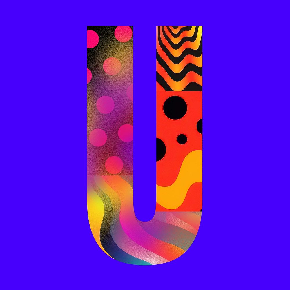Letter U funky abstract bold font illustration