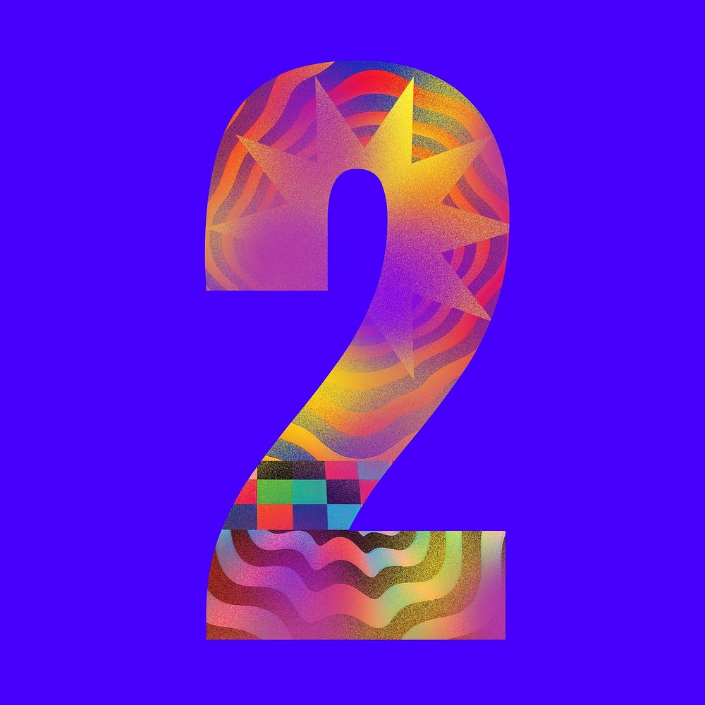 Number 2 funky abstract bold font illustration