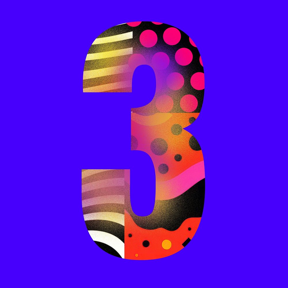 Number 3 funky abstract bold font illustration
