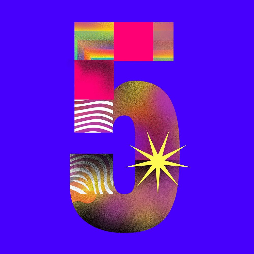 Number 5 funky abstract bold font illustration