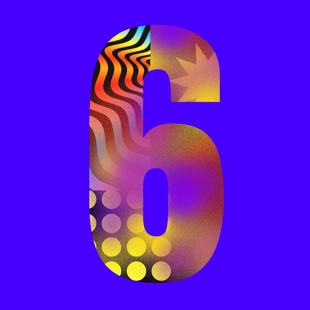 Number 6 funky abstract bold font illustration