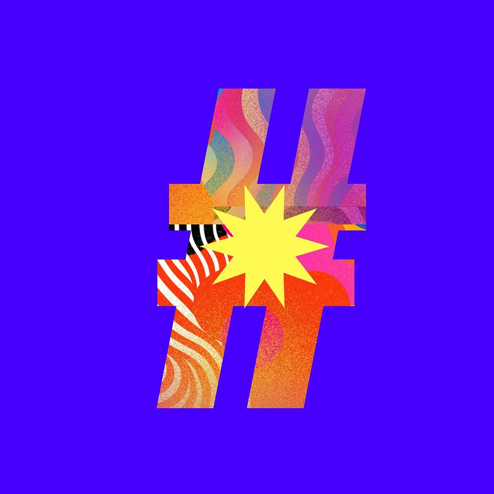 Hashtag sign, funky abstract bold illustration