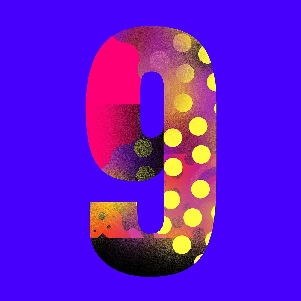 Number 9 funky abstract bold font illustration