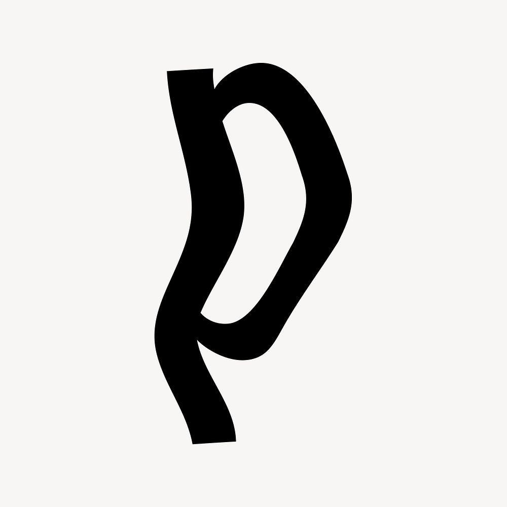Letter p in black distort font illustration