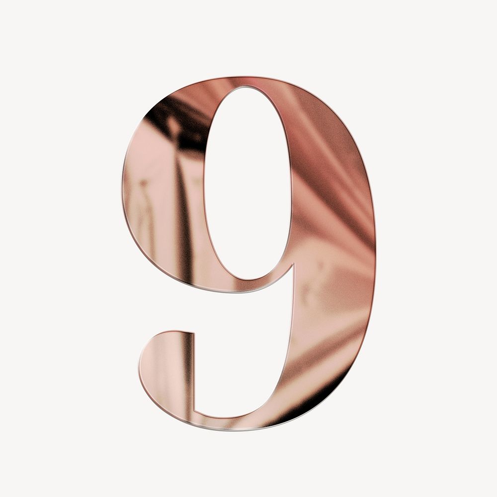 Number 9 rose gold textured font illustration