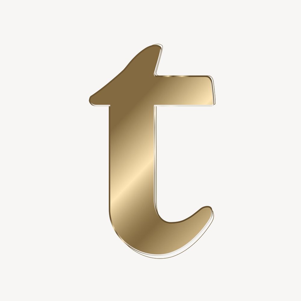 Letter t in gold metallic font illustration