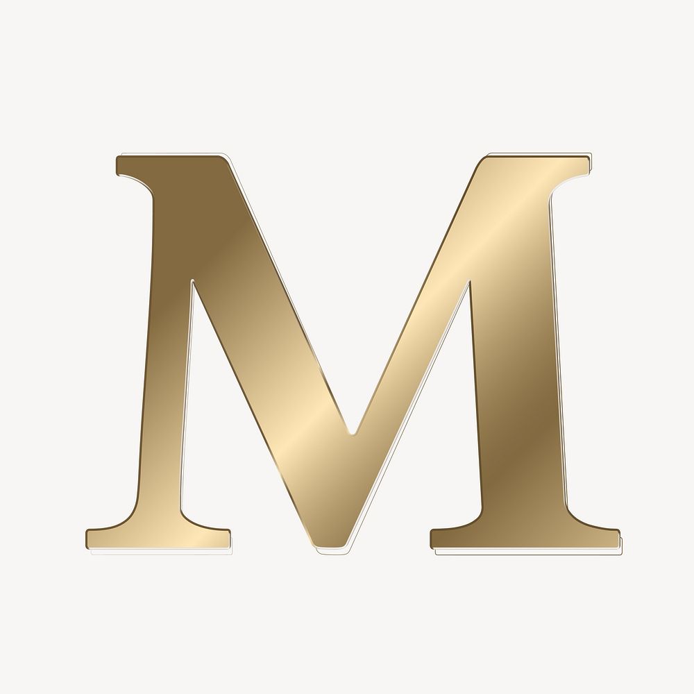 Letter m in gold metallic font illustration