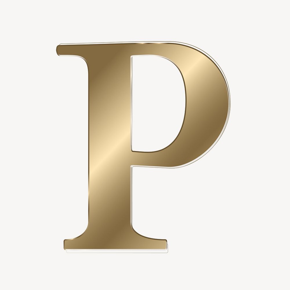 Letter p in gold metallic font illustration