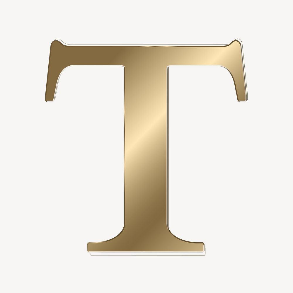 Letter t in gold metallic font illustration