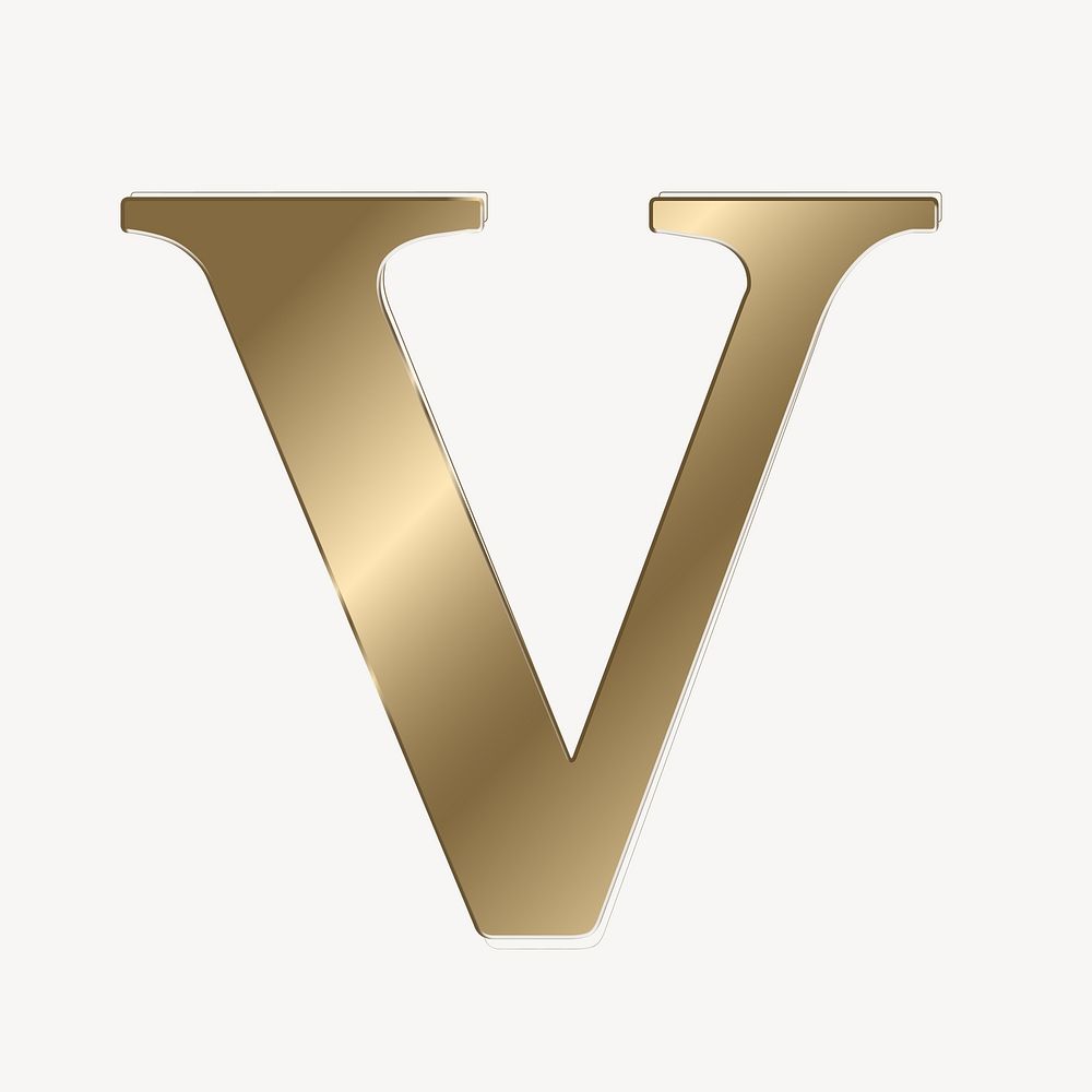 Letter v in gold metallic font illustration