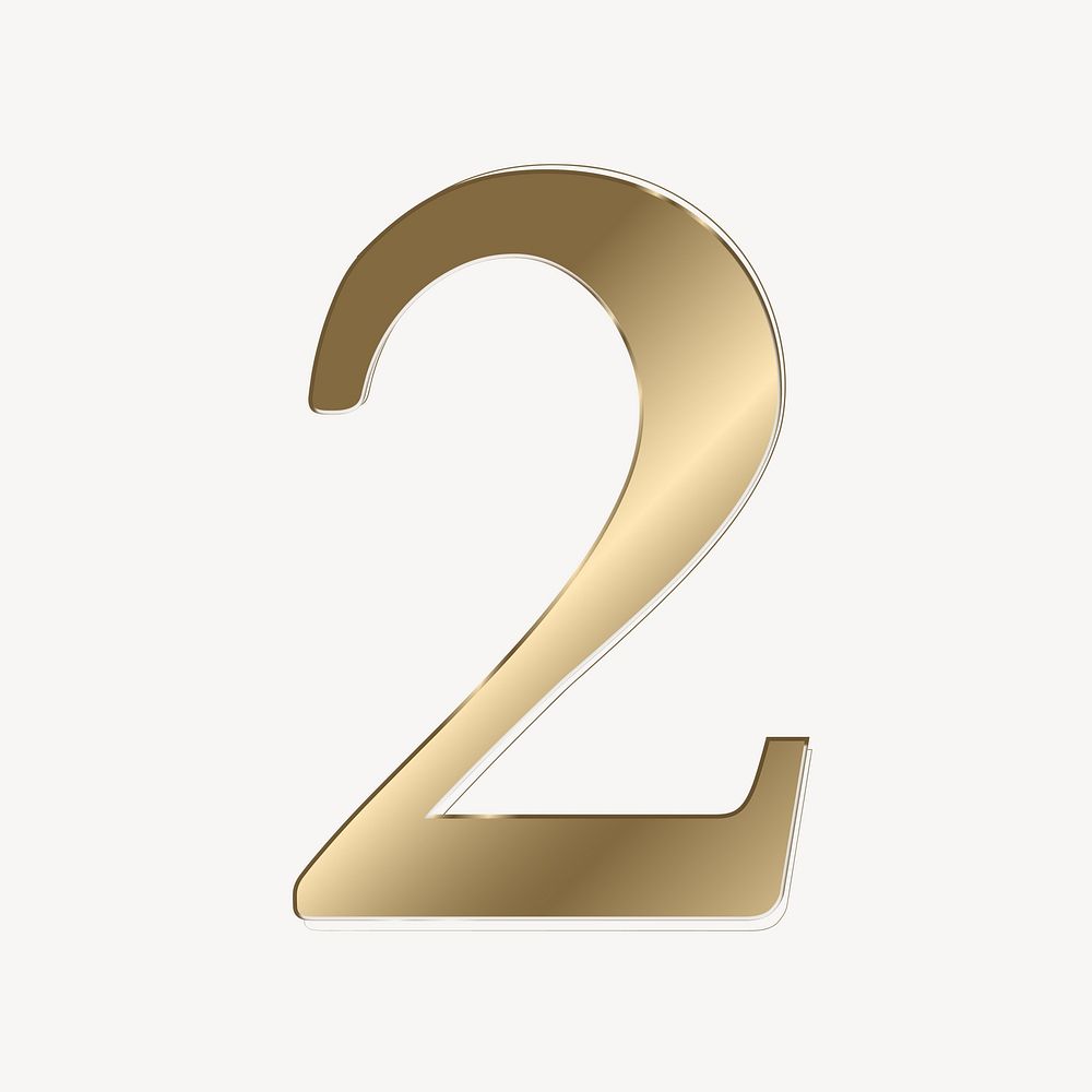 Number 2 in gold metallic font illustration