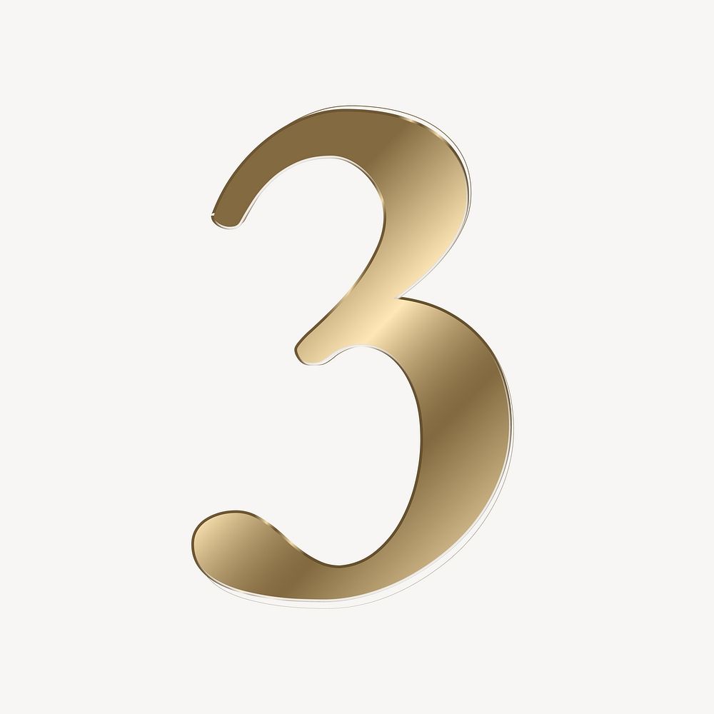 Number 3 in gold metallic font illustration