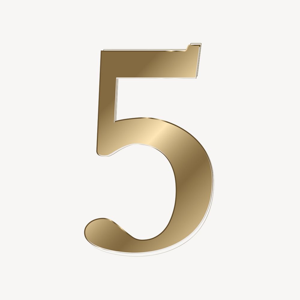 Number 5 in gold metallic font illustration