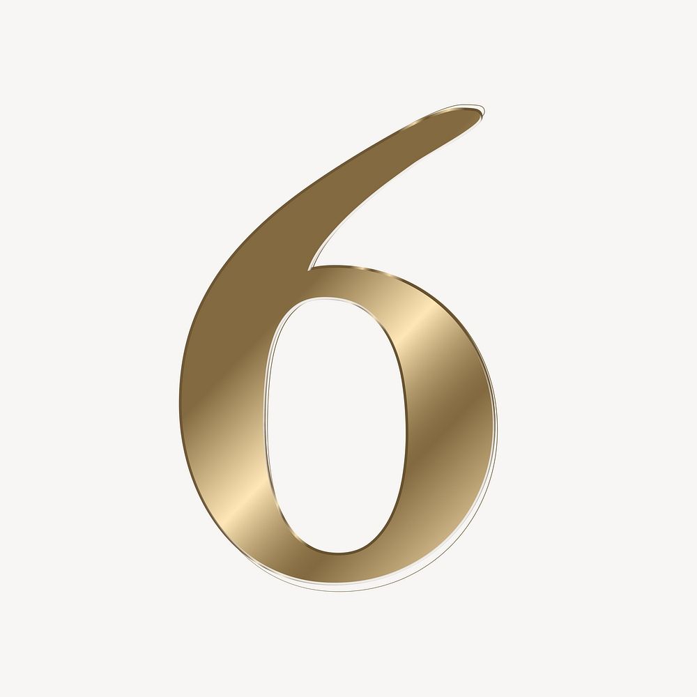 Number 6 in gold metallic font illustration