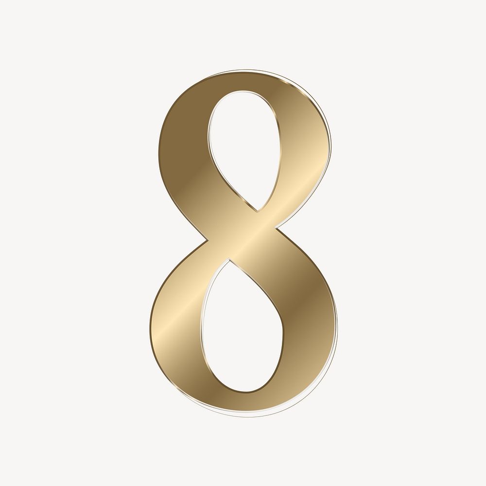 Number 8 in gold metallic font illustration
