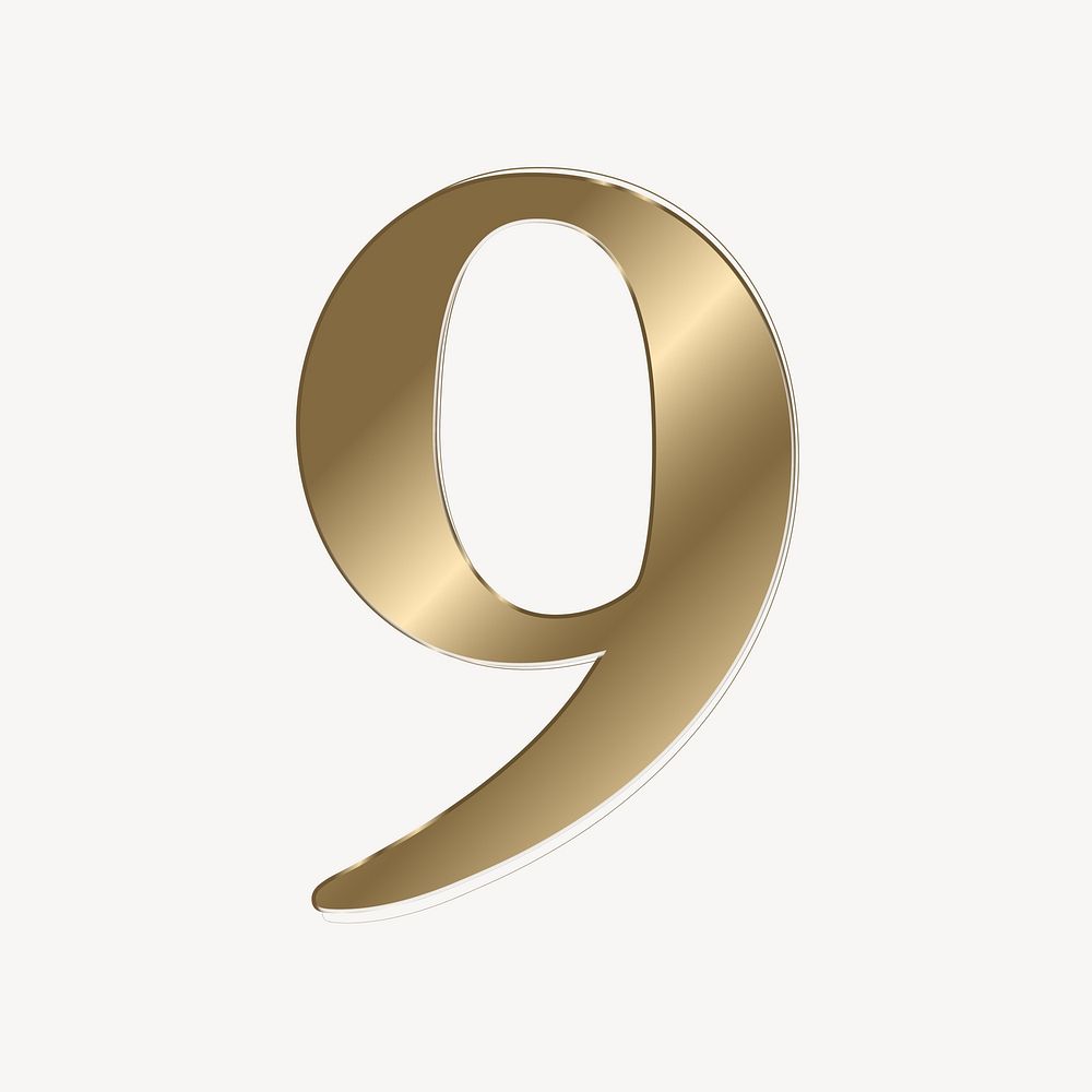 Number 9 in gold metallic font illustration