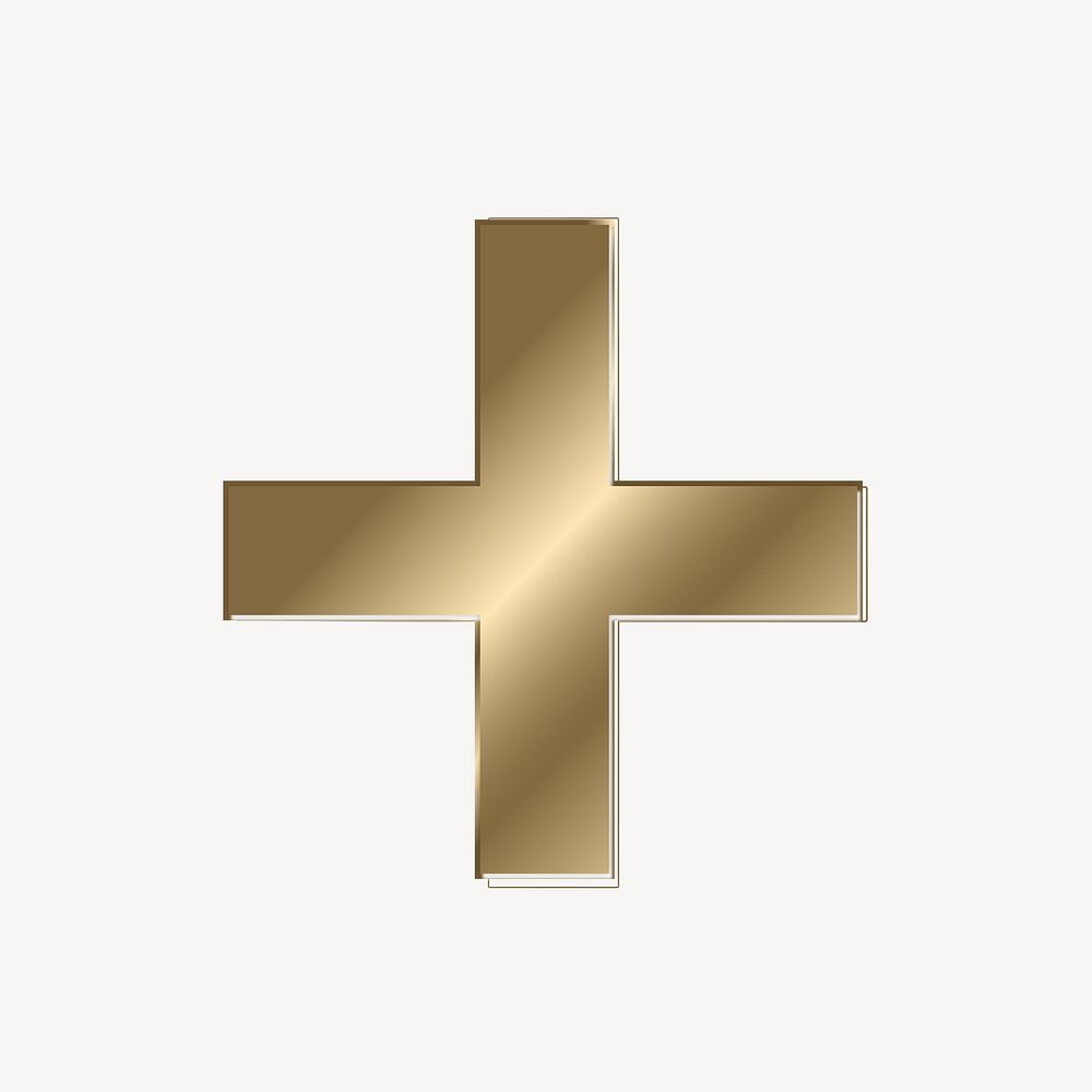 Plus in gold metallic symbol illustration