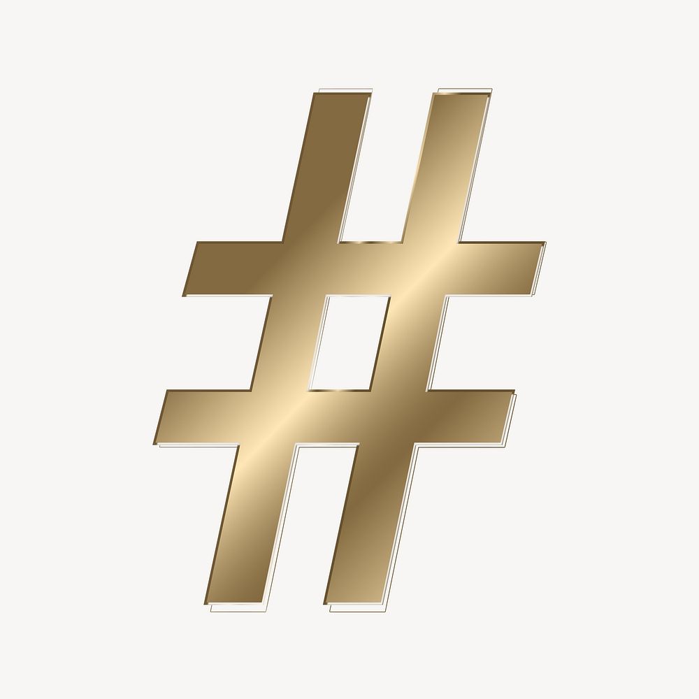 Hashtag in gold metallic symbol illustration