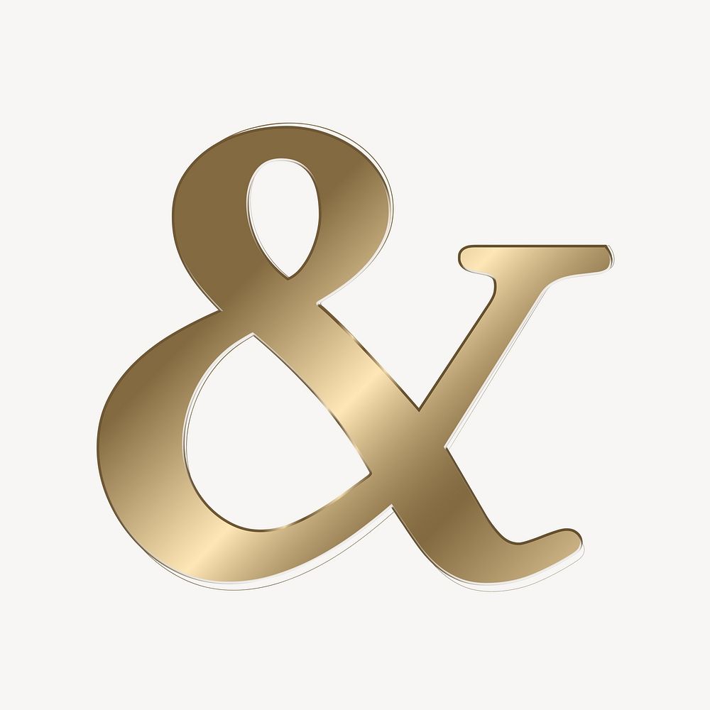 Ampersand in gold metallic symbol illustration