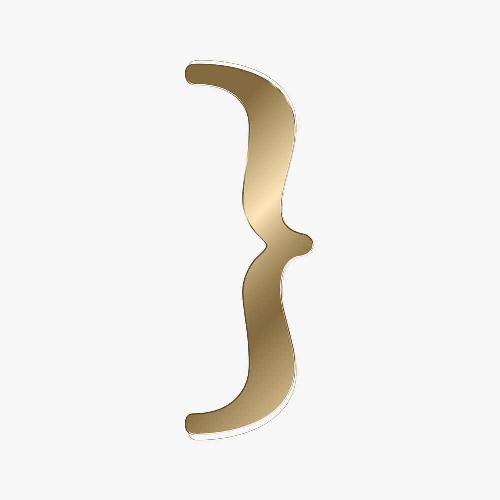 Curly bracket in gold metallic symbol illustration