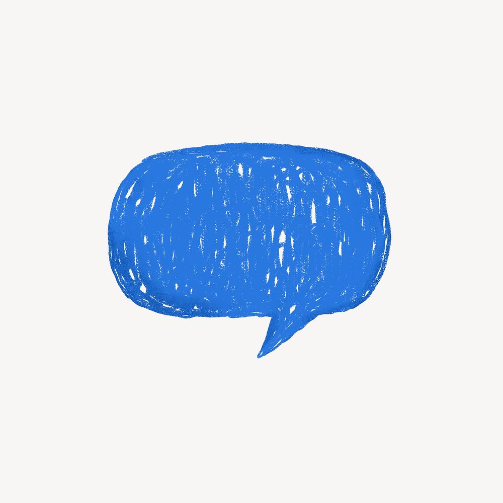 Blue speech bubble icon cute crayon illustration