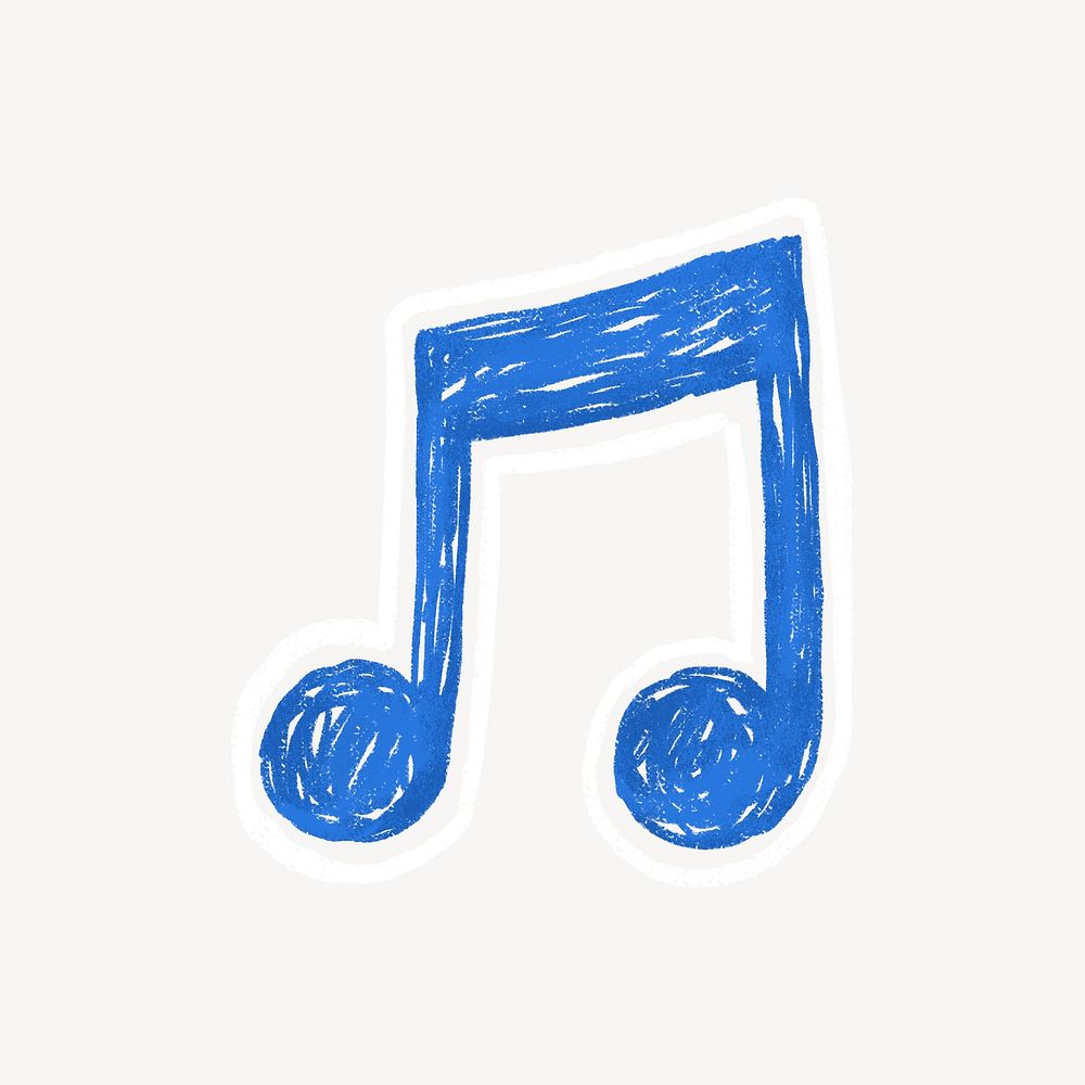 Blue music note icon cute crayon illustration