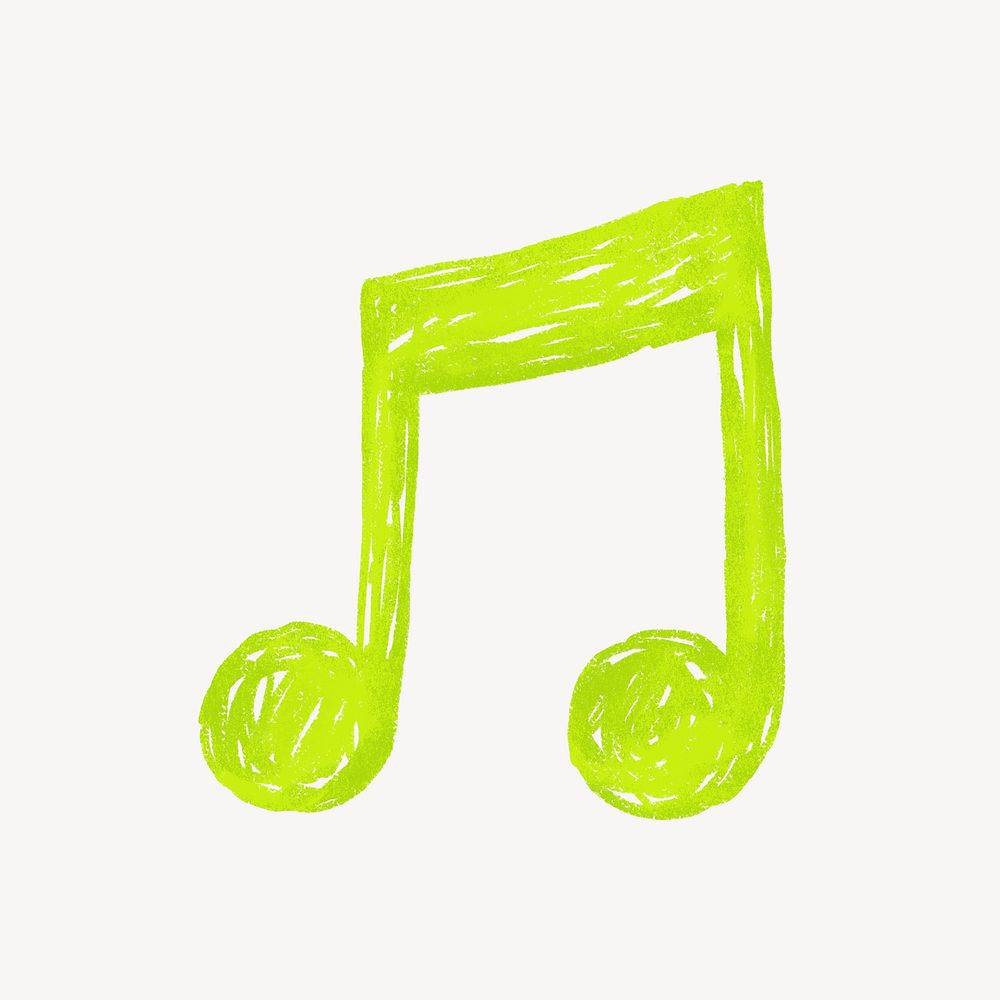 Green music note icon cute crayon illustration