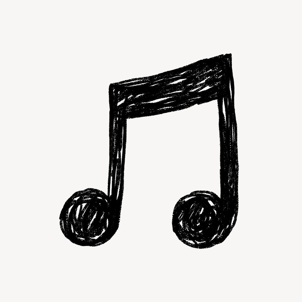 Black music note icon cute crayon illustration