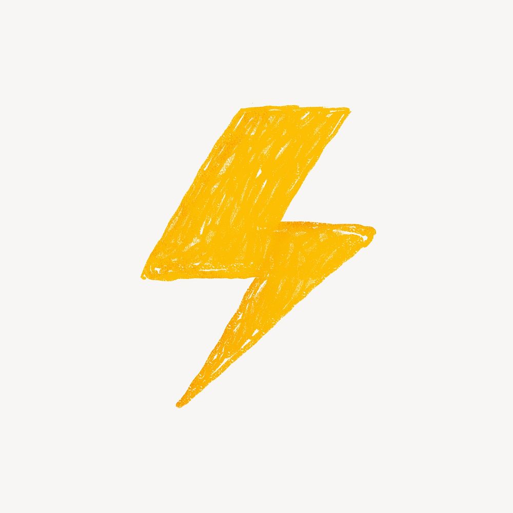 Yellow lightning icon cute crayon illustration