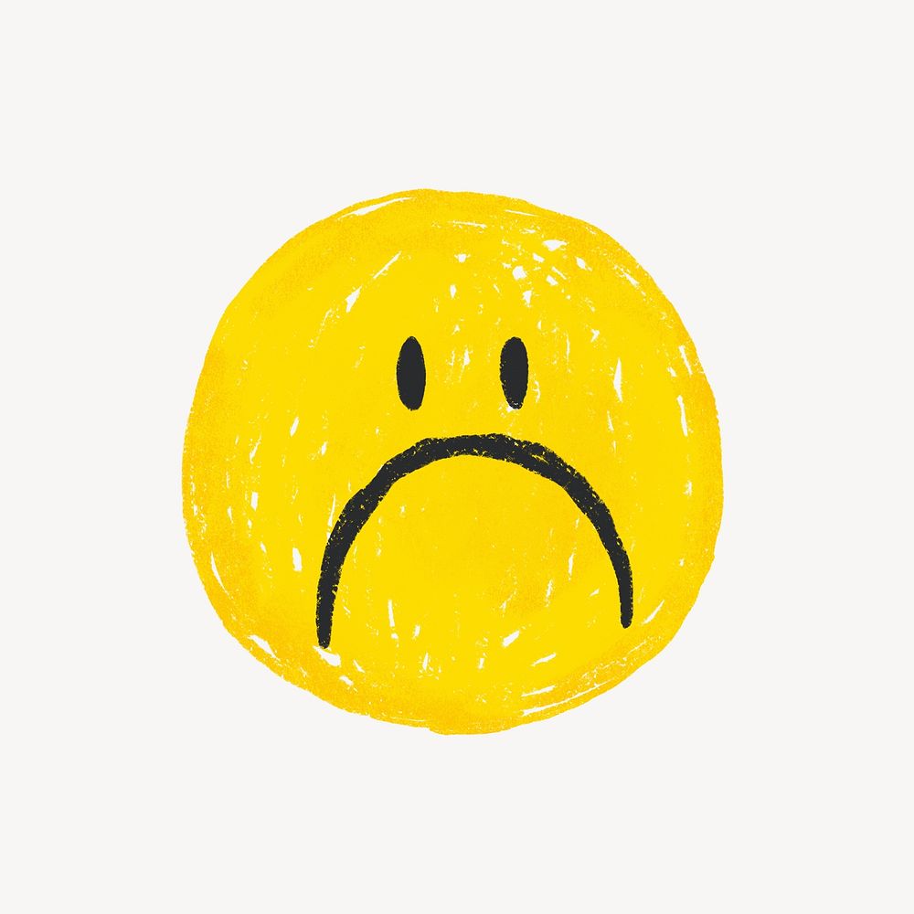 Yellow sad face icon cute crayon illustration