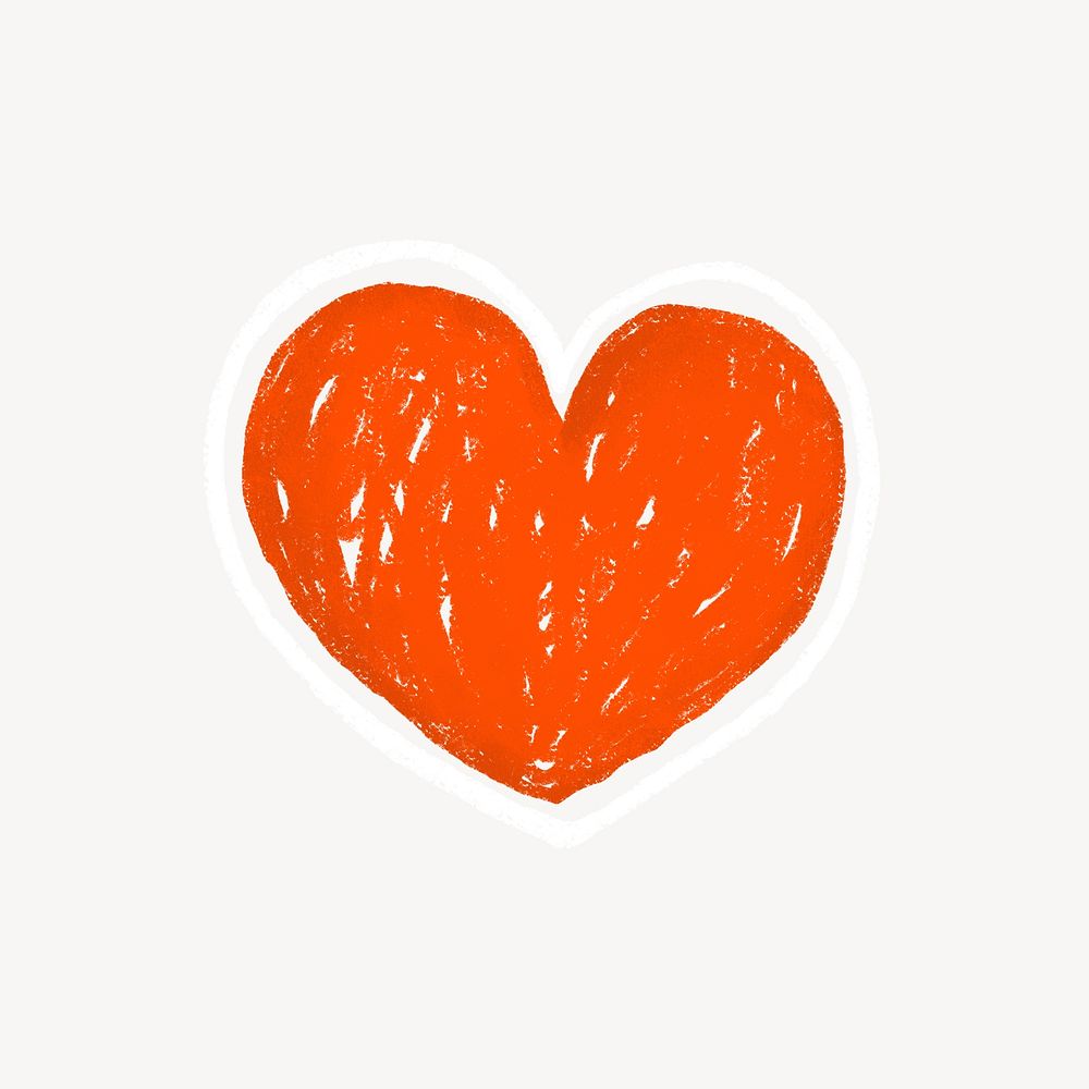 Red heart icon cute crayon illustration
